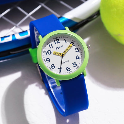 TPW Learning Watch Colorful Dial Cute Watch For Young Ladies Rubber Strap Luminous Hands