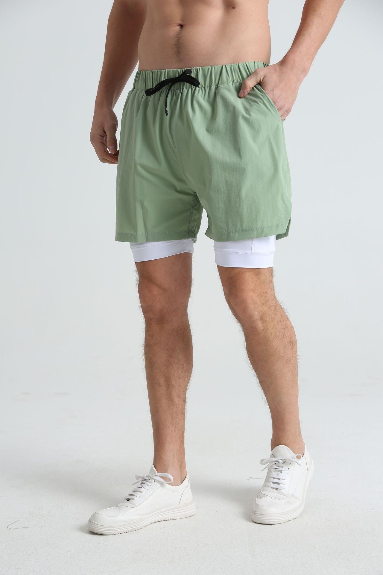 Men's sports double-deck shorts Fitness Quick Dry Training Shorts Casual 2 In 1 Multi-pocket sweatpants Men Gyms Running shorts