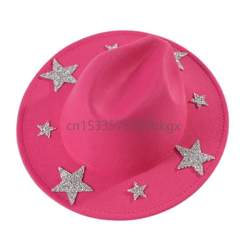 Elegant Western Hat Shimmering Rhinestones Star Sunproof Hat For Women Men Wear J78E