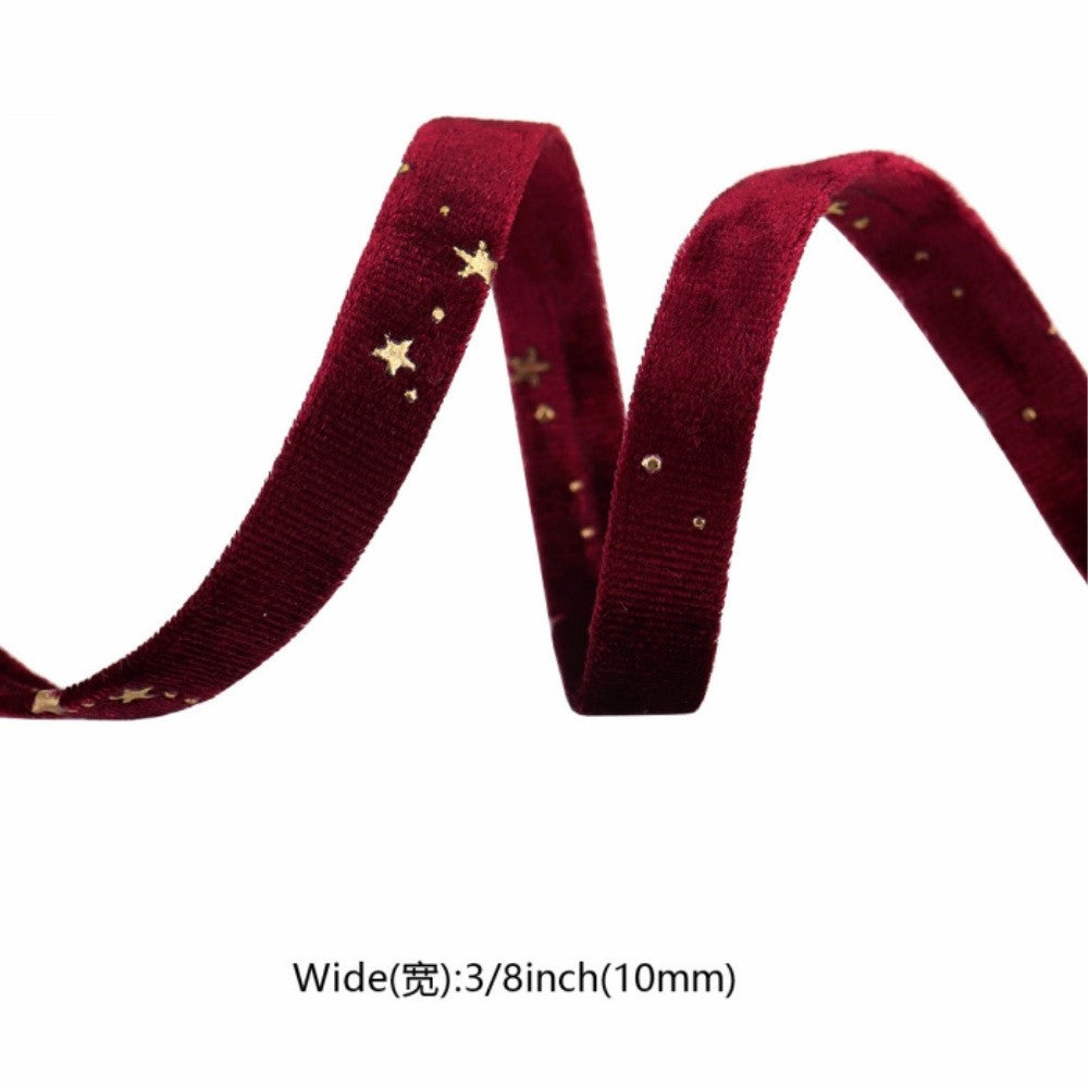 Double-sided Velvet Ribbons Hot Stamping Stars DIY Gift Wrapping Wedding Bouquet Christmas Party Supplies Decor Hair Accessories