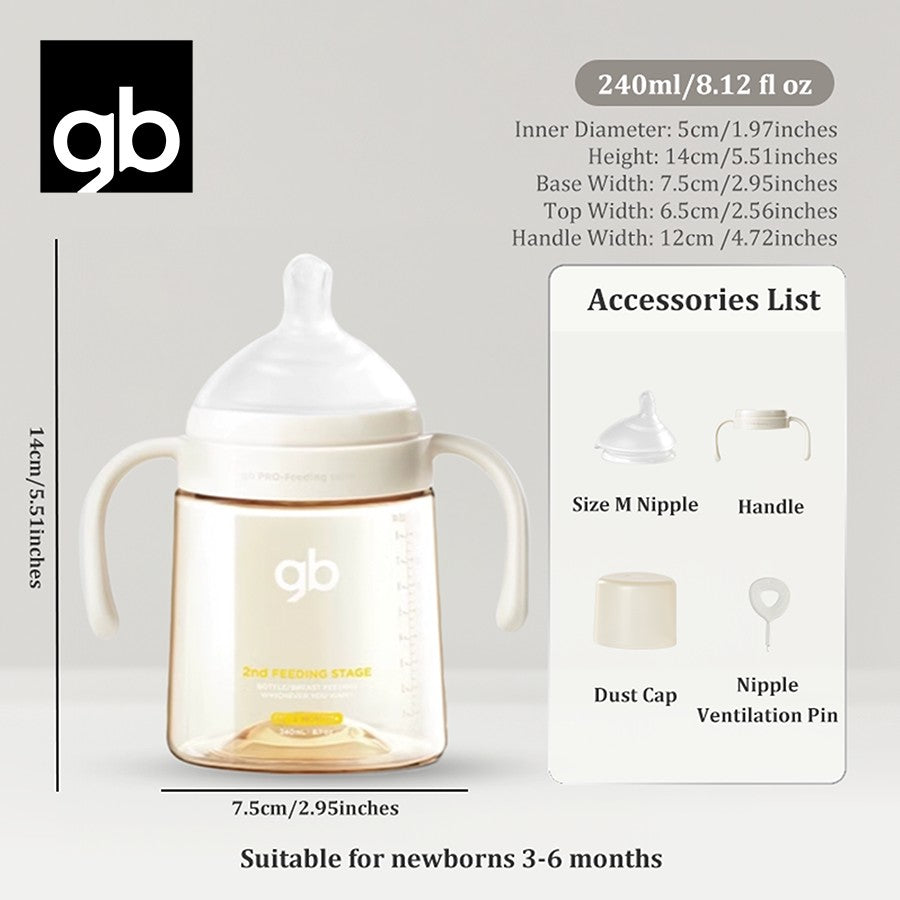 gb PPSU Baby Bottles 3 Sizes, Liquid Separation Tech, 7FB Breast-like Nipple & V-Valve Straw, No Spit-Up, BPA-Free