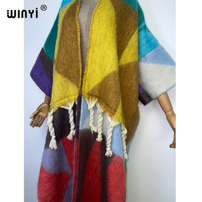 2022 WINYI Winter Women tassel Cardigan coat Loose Christmas dress robe longue Thick Warm free size Middle East Female Kaftan