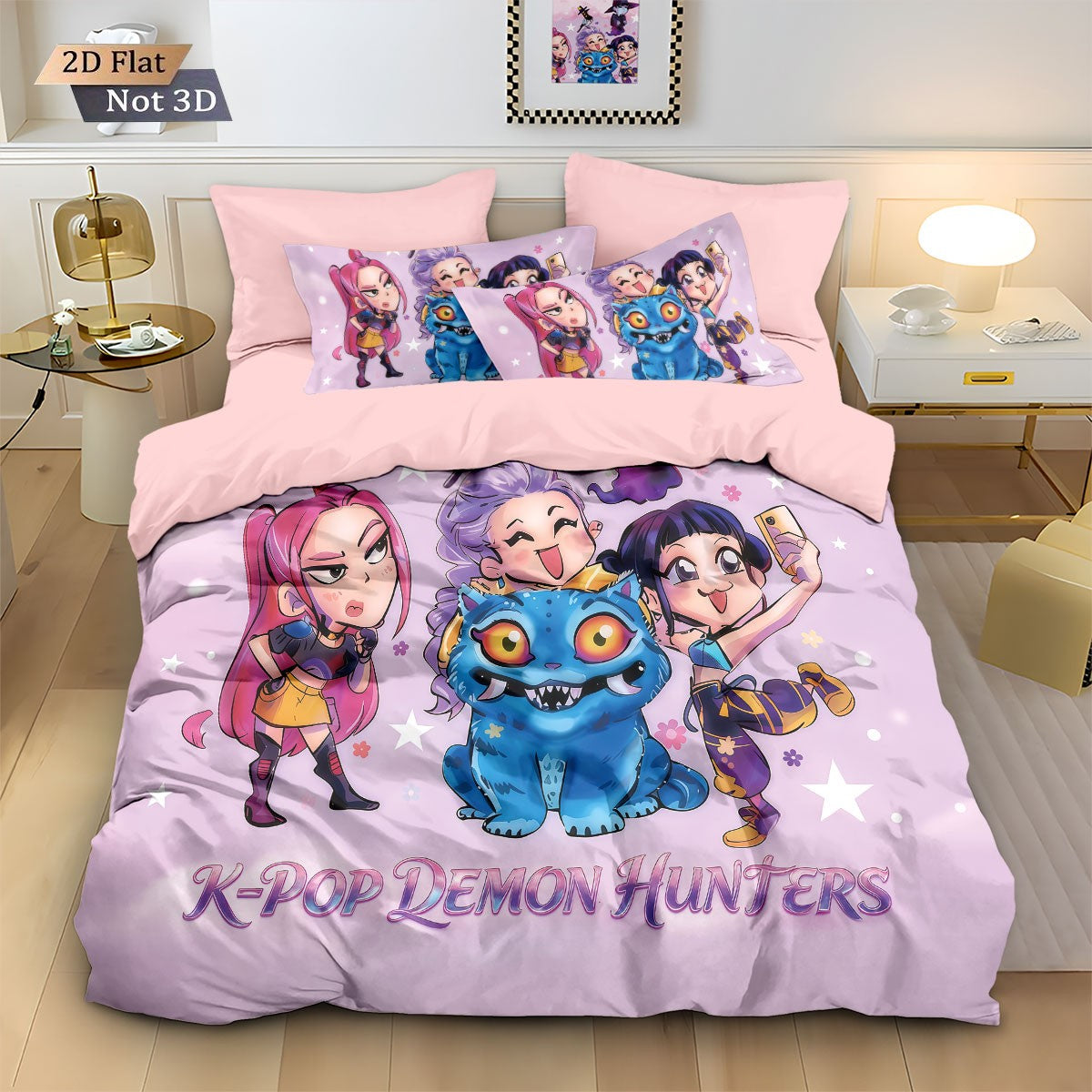 3 Peças Caça-Demônios K-Pop Impresso Conjunto de Cama Sem Microplaqueta Macio e Confortável Dormitório Quarto Vários Tamanhos Lavável na Máquina
