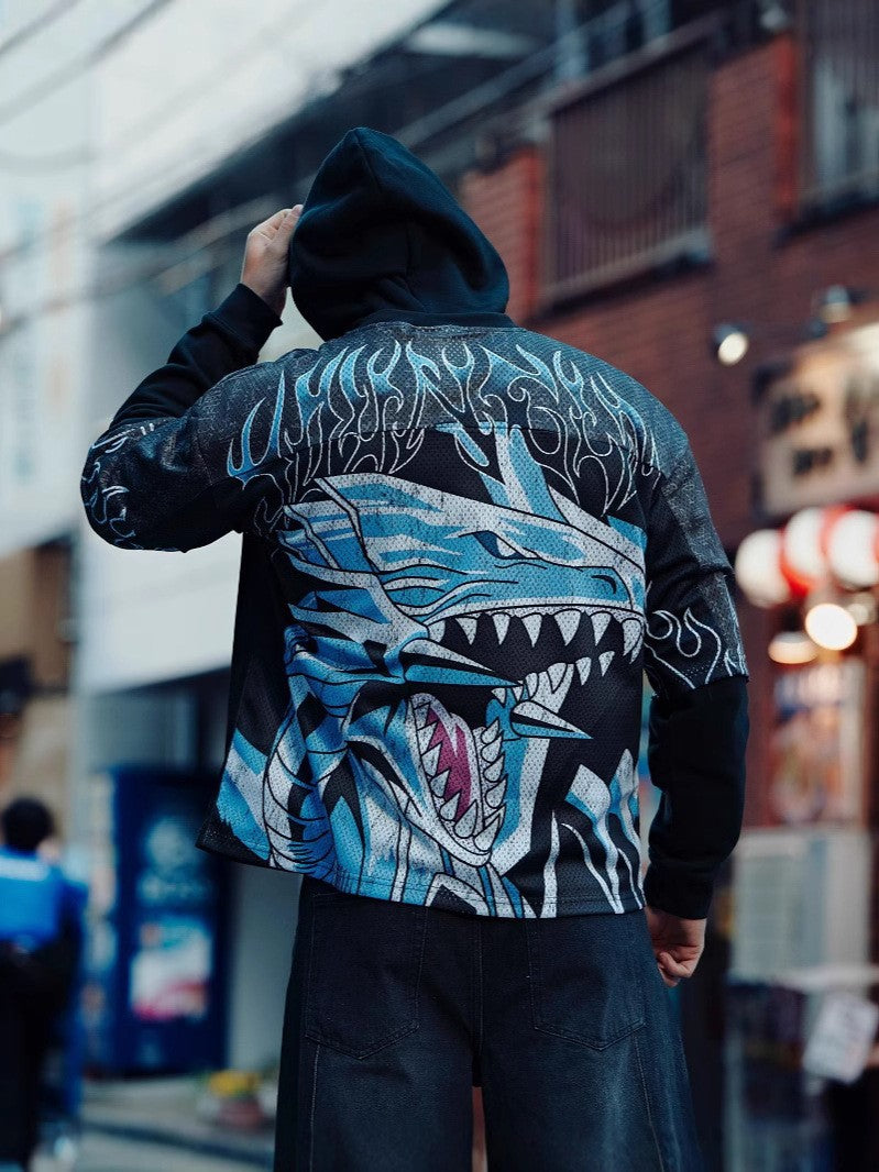 Young American oversized T-shirt summer new casual sports fitness quick drying breathable printed large mesh short sleeved shirt