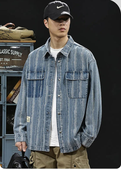2025 Spring and autumn new fashion men retro denim cargo shirt casual simple shirt blouse