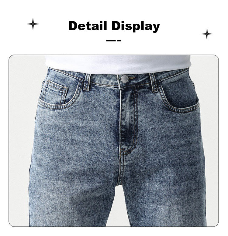 Calça Jeans Masculina Clássica Solta Reta Wide Leg de Sarja Lavada de Alta Qualidade Masculina Fina Fresca Elástica Masculina Casual de Caimento Regular