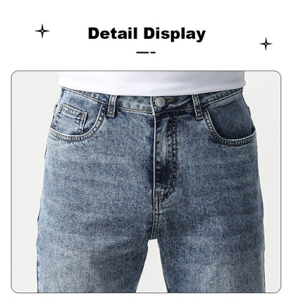 Calça Jeans Masculina Clássica Solta Reta Wide Leg de Sarja Lavada de Alta Qualidade Masculina Fina Fresca Elástica Masculina Casual de Caimento Regular