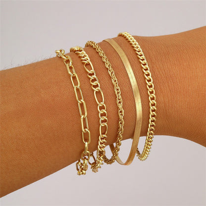 Conjunto de Pulseiras Femininas Corrente Cubana, Cor Dourada, Boho Retrô, Torção Grossa, Joias da Moda de Qualidade, 11 Peças, 2024