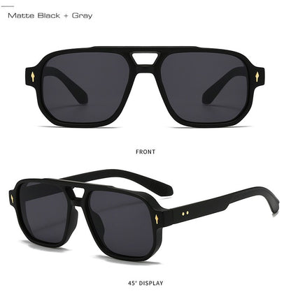 SO&EI Vintage Double Bridges Men Square Sunglasses Fashion Clear Ocean Lens Eyewear Women Trending Rivets Sun Glasses UV400