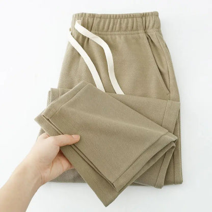 Men's Casual Pants Solid Elastic Waist Pocket Drawstring Loose Straight Sports Versatile Trouser Male Sweatpant Solid Breathable