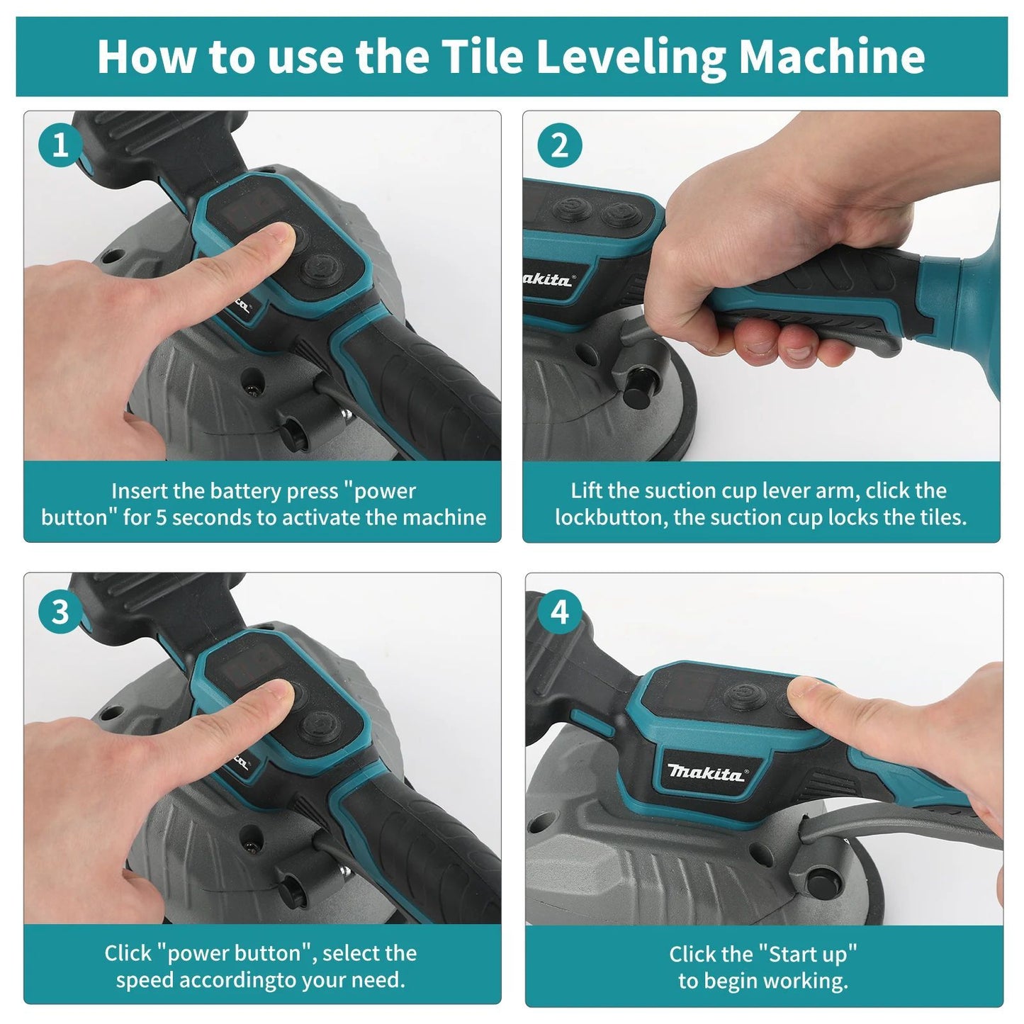 Nivelador de Azulejos Makita: 8 marchas, frequência de vibração de 10000 rpm, 7500 mAh, adequado para vários materiais, com display digital e fácil de usar