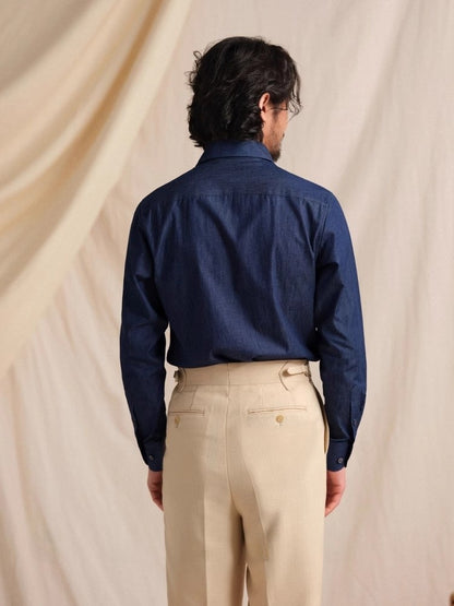 CULTUM Pure Cotton Italian Sle Men's Long Sve Slim Fit Casual Busin irt Classic k Button Collar Denim irt