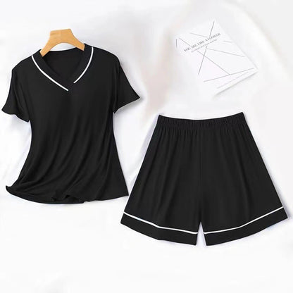 Sexy Nightwear Women Short Sleeves and Shorts with Chest Pads Pajamas Two-Piece Set of Comfortable Solid-Coloured Student Home W