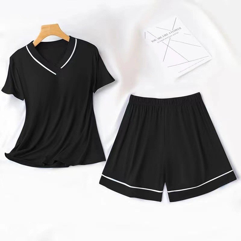 Sexy Nightwear Women Short Sleeves and Shorts with Chest Pads Pajamas Two-Piece Set of Comfortable Solid-Coloured Student Home W