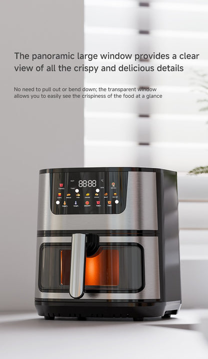 Large 15L Capacity Smart Home Appliances Stainless Steel French Air Fryer Machine Square-Shaped Visual Window Household