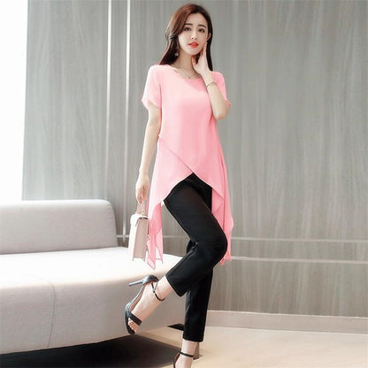 New 2025 Summer Fashion New Solid Color Split Chiffon Shirts Loose Irregular Shirts Tops Thin Blouses Woman Red blusas femininas