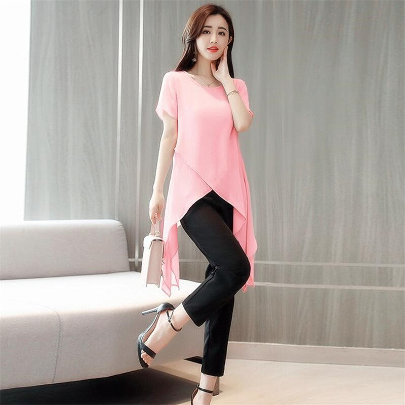 New 2025 Summer Fashion New Solid Color Split Chiffon Shirts Loose Irregular Shirts Tops Thin Blouses Woman Red blusas femininas