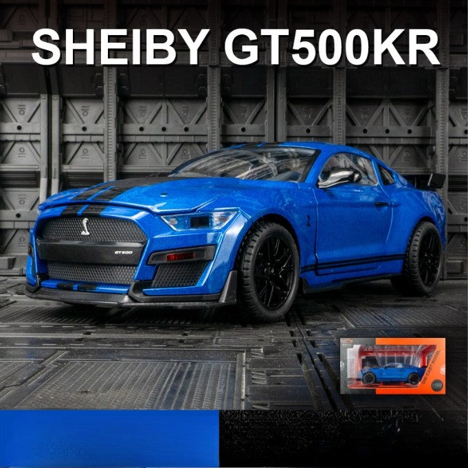 Miniaturas grandes de Ford Mustang GT500 1:18, veículo de liga fundido em metal, modelo colecionável, brinquedos com luz e som, carro de presente para crianças e meninos
