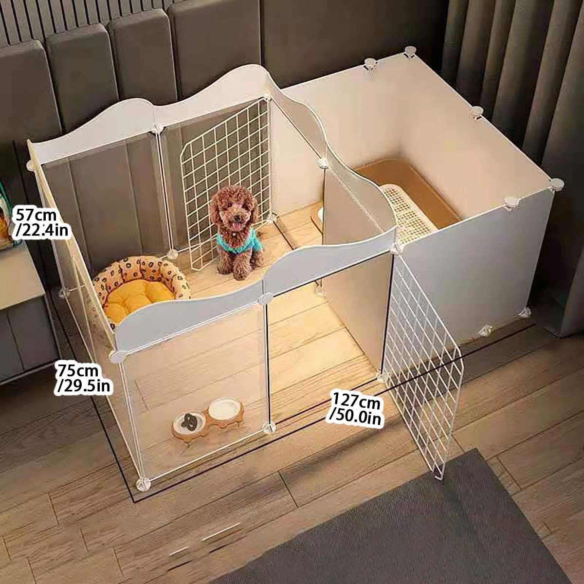 Cerca para cães de estimação Casa Canil Interno para cães pequenos Cerca de isolamento Teddy com área de banheiro gaiola para cães