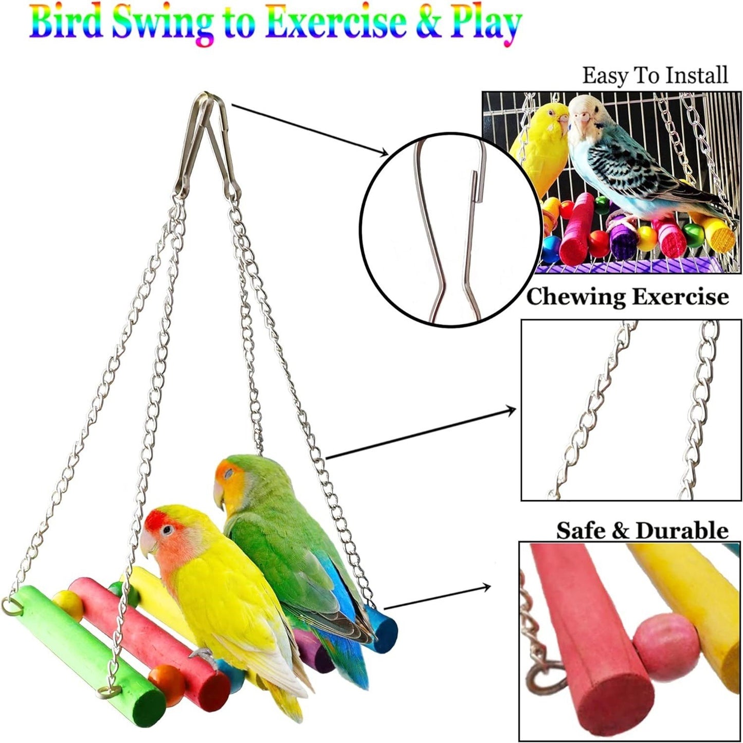 Brinquedos para Pássaros e Papagaios Balanço Decoração Gaiola Espelho Escada Sinos de Vento Acessórios Brinquedos para Pássaros brinquedos para pájaros