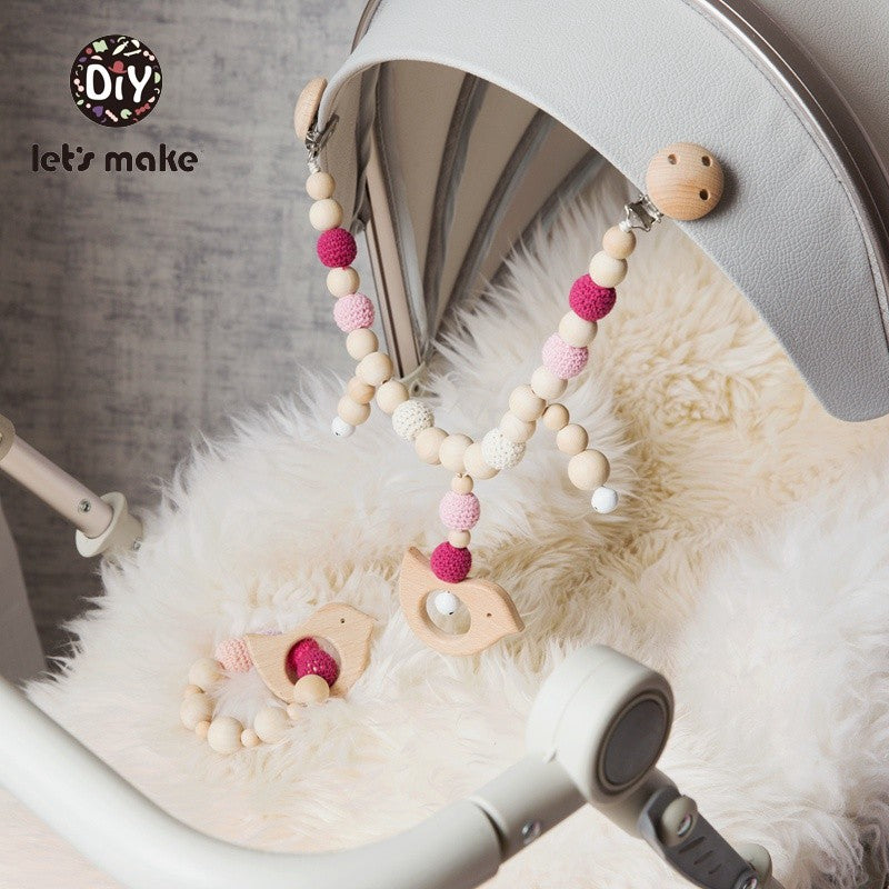Let's Make Wood Teether Baby Bed Hanging Rattles Toy Make Noise Bird Elephant Shape Crochet Beads Bracelet Pram Clip Baby Rattle