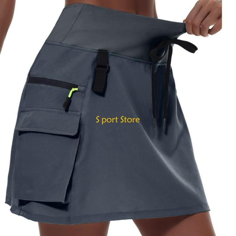 U2JB Fashion Workout Skirt Moisture Skort Elastic Waist Functional Pocket Design