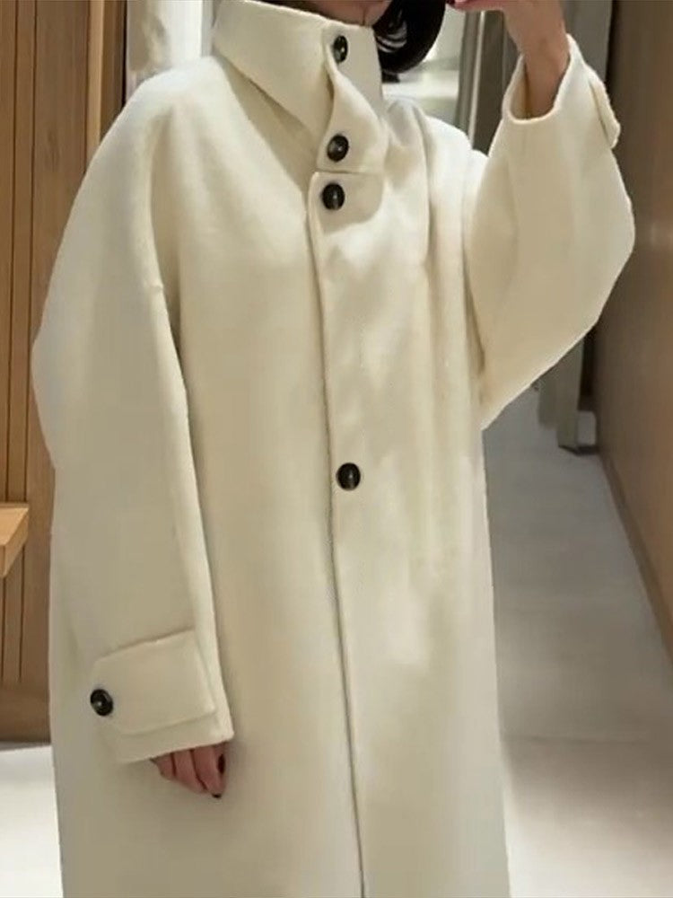Elegant Women's Overcoat Stand Collar Single Breasted Full Sleeve Solid Female Long Coats 2025 Autumn Fashion Chic Lady Outwear