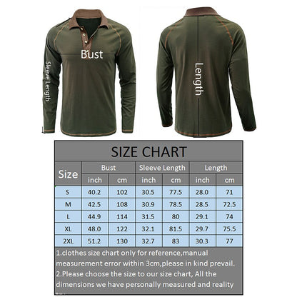 American Men's Autumn Long Sleeve Lapel Henley T-shirt POLO Basic Shirt  Mens Tops