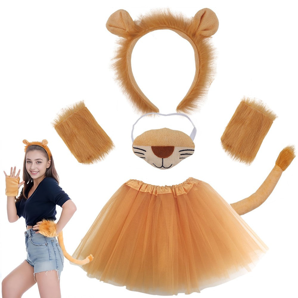 Animal Lion Ears and Tail Headband Skirt Set For Party Dress Up Accessories Cosplay Costume For Adult Kids