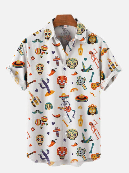 2024 Fashion Men's Hawaiian shirts Mexican Style Colorful Graffiti Art Poster Prints Short Sleeve Shirt  Hawaii style clothing