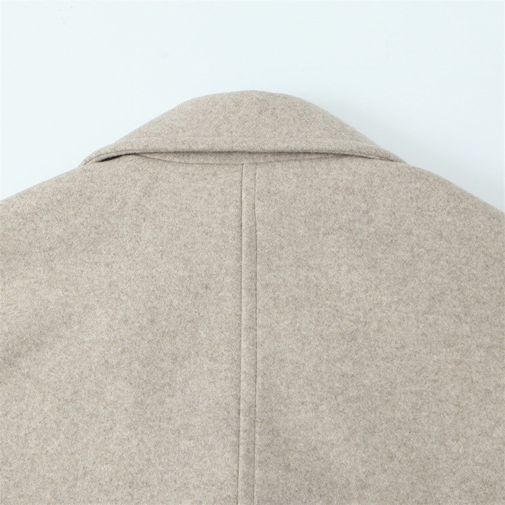 PB&ZA2024 Winter New Women's Fashion Simple Loose Warm Collar Soft Long Double breasted Woolen Coat Coat