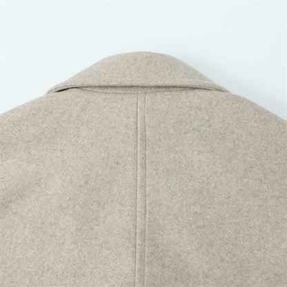 PB&ZA2024 Winter New Women's Fashion Simple Loose Warm Collar Soft Long Double breasted Woolen Coat Coat