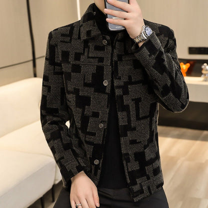 Winter Thicken Warm Wool Blends Jacket Men Fashion Plaid Casual Coat Slim Lapel Streetwear Overcoat Social Men Clothing 2022