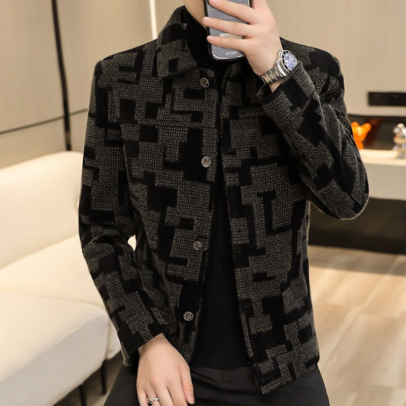 Winter Thicken Warm Wool Blends Jacket Men Fashion Plaid Casual Coat Slim Lapel Streetwear Overcoat Social Men Clothing 2022