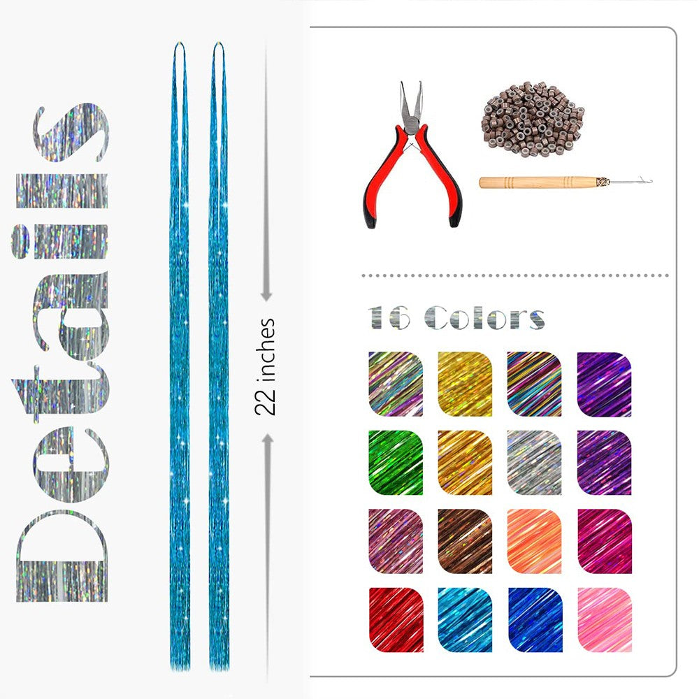 Kit de Fios Brilhantes Coloridos de Glitter para Cabelo, Fio de Cabelo Dourado Brilhante, Extensões de Corda, Acessórios de Cabelo para Mulheres, Enfeite de Cabelo