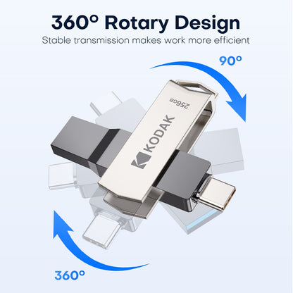 KODAK USB3.2 Type C Two in One Flash Drive 256GB 128GB 32GB Pendrive High Speed Dual Memory Stick For Smartphone Laptop