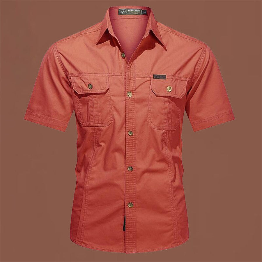 2025 Summer Green Cargo Shirts for Men Short Sleeve Casual Blouse Combat Tactical Shirt Multi-Pocket Outfits Oversize 5XL