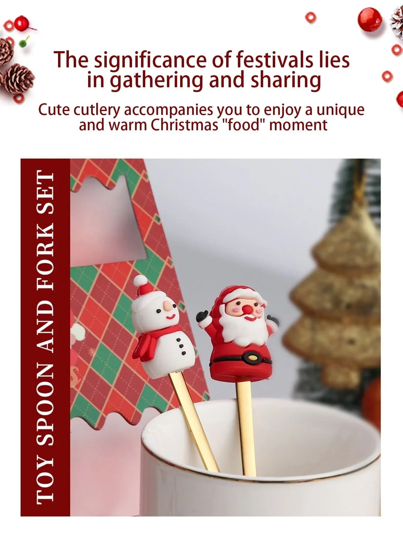 Conjunto de 6 Garfos e Colheres de Natal em Aço Inoxidável, Talheres Criativos para Café, Chá, Sobremesa, Conjunto de Presente