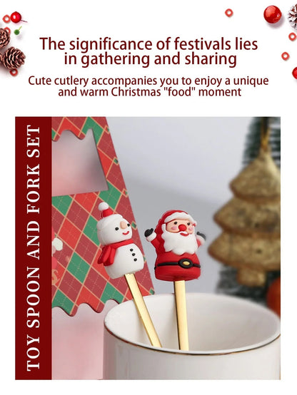 Conjunto de 6 Garfos e Colheres de Natal em Aço Inoxidável, Talheres Criativos para Café, Chá, Sobremesa, Conjunto de Presente