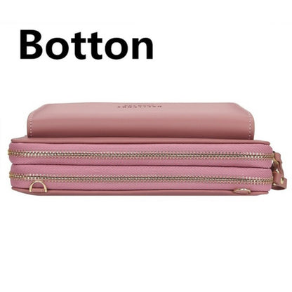 Women Long Wallet Korean Version Crossbody Bag Double Zipper Large Capacity Clutch Bag Shoulder Handbag Female Mobile Phone Bag