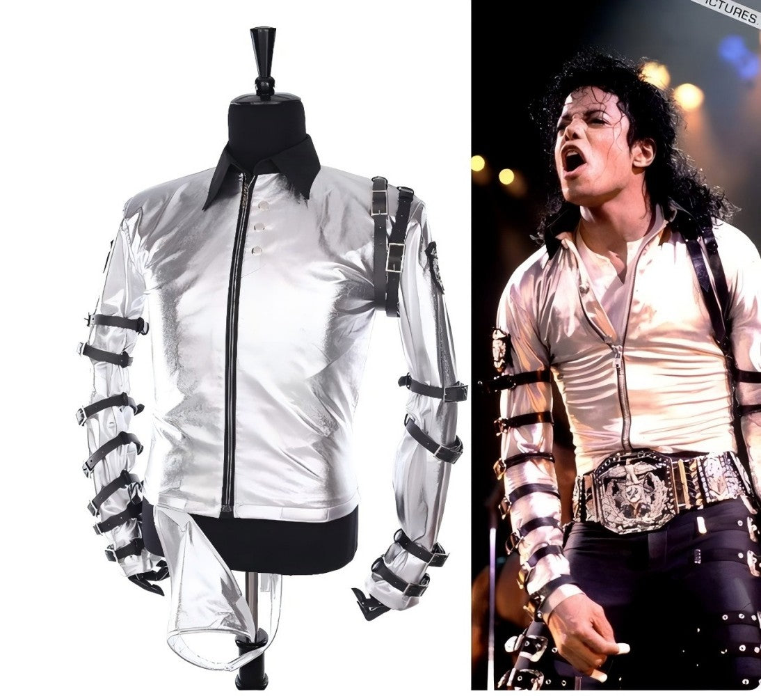 New In Stock: Michael Jackson Bad Era Silver Jumpsuit. Retro Rock Star Stage Performance Bodysuit & Top