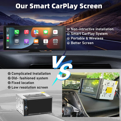 Central Multimídia Portátil Sem Fio com Carplay, Tela Sensível ao Toque HD de 10,26" para Carro com CarPlay e Android Auto com Mirror Link/Câmera de Ré