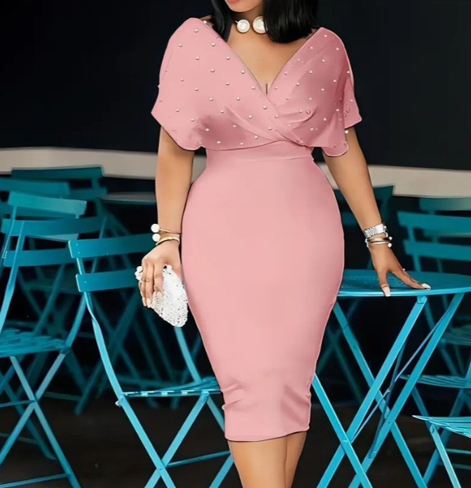 Fashion Party Dress For Wonen Sexy V Neck Package Hip Elegant Dresses 2025 Srping Summer Lady Solid Color Slim Office Midi Dress