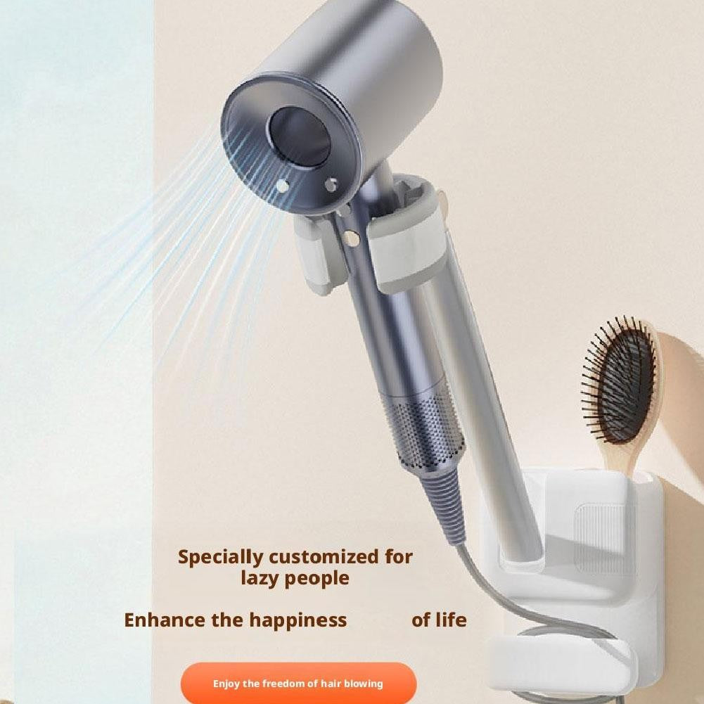 Suporte de Secador de Cabelo Ajustável em Ângulo, Sem Furo, Fixado na Parede, Suporte para Secador de Cabelo para Banheiro, Prateleira de Armazenamento para Mãos Livres