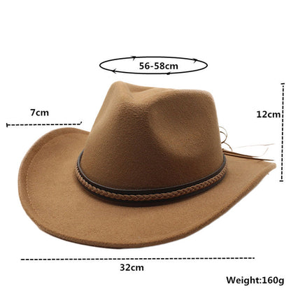 Classic Cowboy Hats for Women Men Retro Cowgirl Hats Wide Brim Felt Hats with Decorative Band