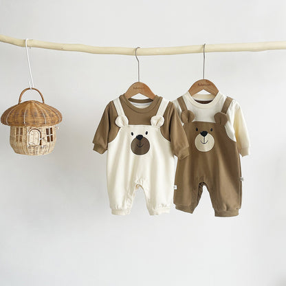 Autumn Baby Bodysuit Little Bear Pattern Dual Color Long Sleeve Warm Jumpsuit Baby Clothes Baby Boys Girls Romper 0-2 Years Old