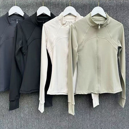 Yoga Suit Women's High-end Standing Collar Long Sleeved Sports Jacket Running Training Fitness Top Windproof Running Suit