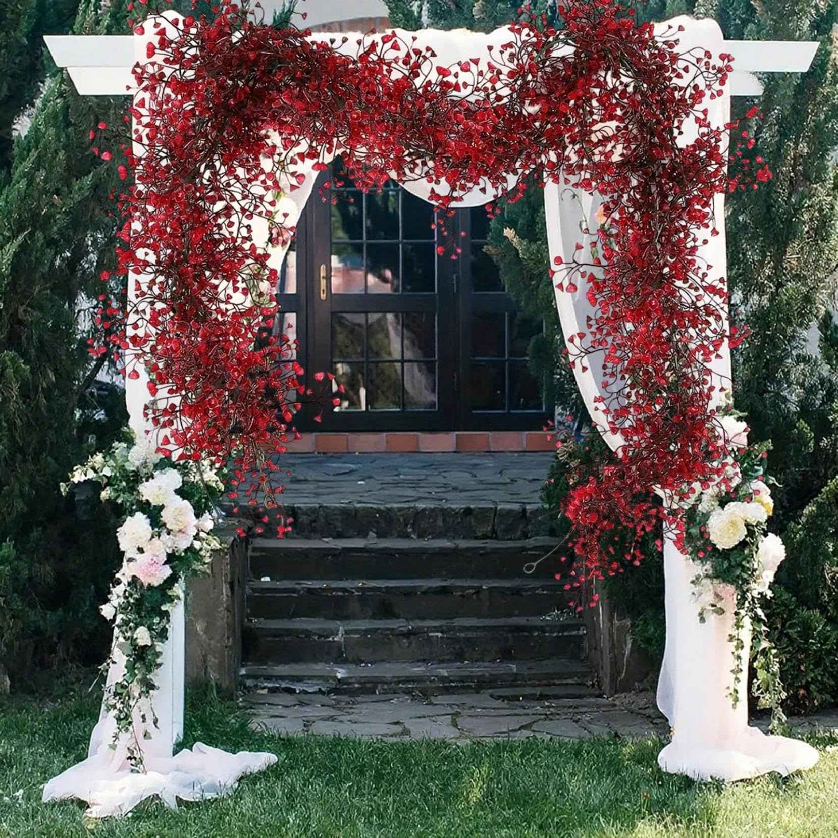 1.8m Artificial Hanging Plants Garland Plastic Red Ferns Fake Ivy Plant for Christmas Home Wedding Table Party Garden Decoration