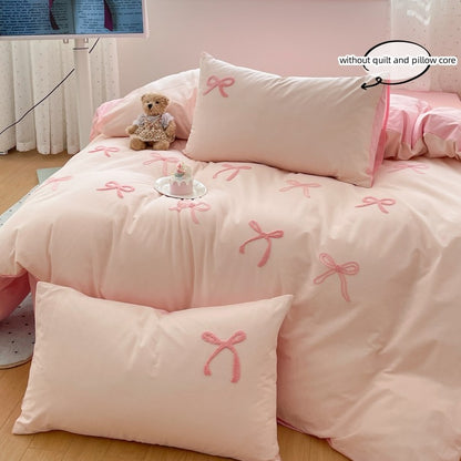 3 Piece Sheet Set  pink bowknot embroidery Quilt Set ? comfortable embroidery  Bedding Set Bedspread for All Season