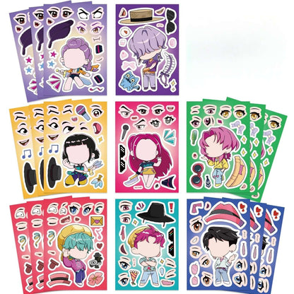 16PCS Cute Make a Face Stickers DIY Handicrafts Waterproof Puzzle Reward K-POP Stationery Stickersk Party Favors Gift